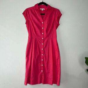 Banana Republic pink button down midi shirt dress sz 4 collar preppy barbiecore